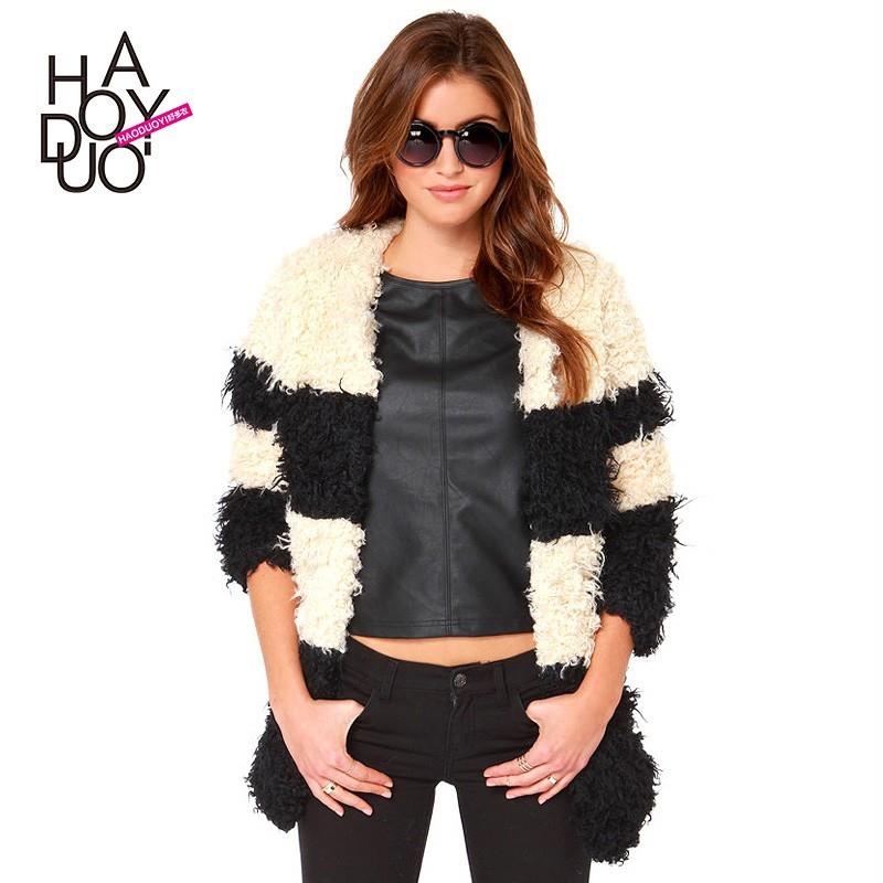 My Stuff, Fall and winter color stitching without a leading slash Pocket clasp closure fur coats jac