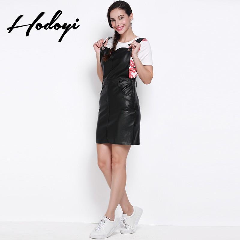 My Stuff, School of 2017 summer sweet new style PU leather overalls slim splice dress - Bonny YZOZO