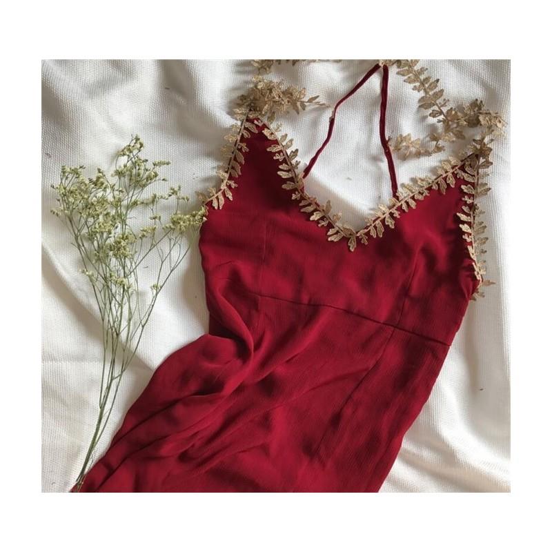 My Stuff, Split Open Back Beach Attractive V-neck Red Beach Dress Strappy Top Dress - Bonny YZOZO Bo
