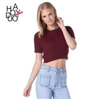 Vogue Sexy Short Sleeves Braided Crop Top Knitted Sweater Sweater - Bonny YZOZO Boutique Store