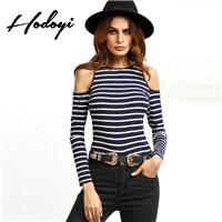 2017 ladies winter fashion strapless stripe slim shirt - Bonny YZOZO Boutique Store