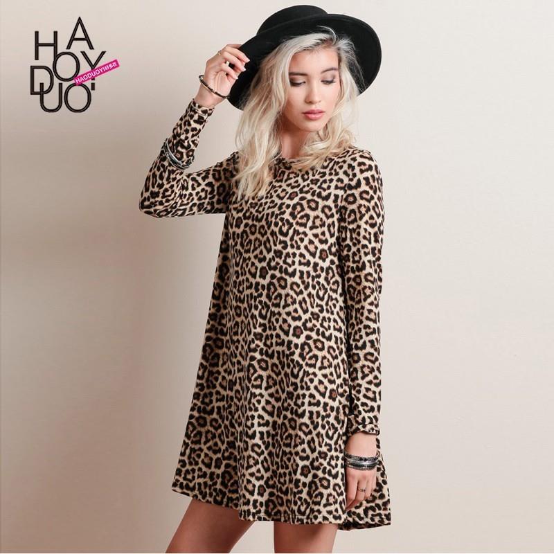 My Stuff, Spring 2017 new rough wind fashion long sleeve Leopard print dress - Bonny YZOZO Boutique