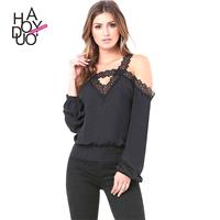 Fall 2017 women new style fashion sexy strap lace solid color t-shirt - Bonny YZOZO Boutique Store