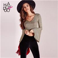 Punk Oversized Slimming Flare Sleeves 9/10 Sleeves Crop Top T-shirt - Bonny YZOZO Boutique Store