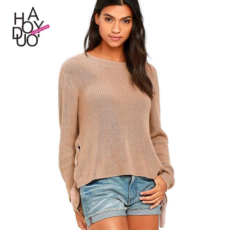 My Stuff, Vogue Simple Lace Up One Color Sweater Basics - Bonny YZOZO Boutique Store