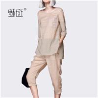 Fall 2017 new ladies ' cropped sleeves loose casual ladies temperament two-piece cotton fashion set