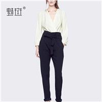 Vogue V-neck Casual 9/10 Sleeves Outfit Twinset Chiffon Top Skinny Jean Long Trouser Top - Bonny YZO