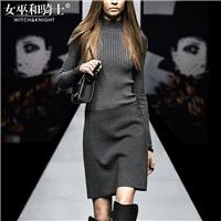 Vogue Slimming Long Sleeves Jersey Wool Dress Midi Dress - Bonny YZOZO Boutique Store