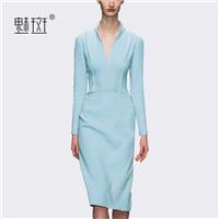 2017 autumn new slim long elegant mother dress long sleeve bag hip middle-aged women's clothing - Bo