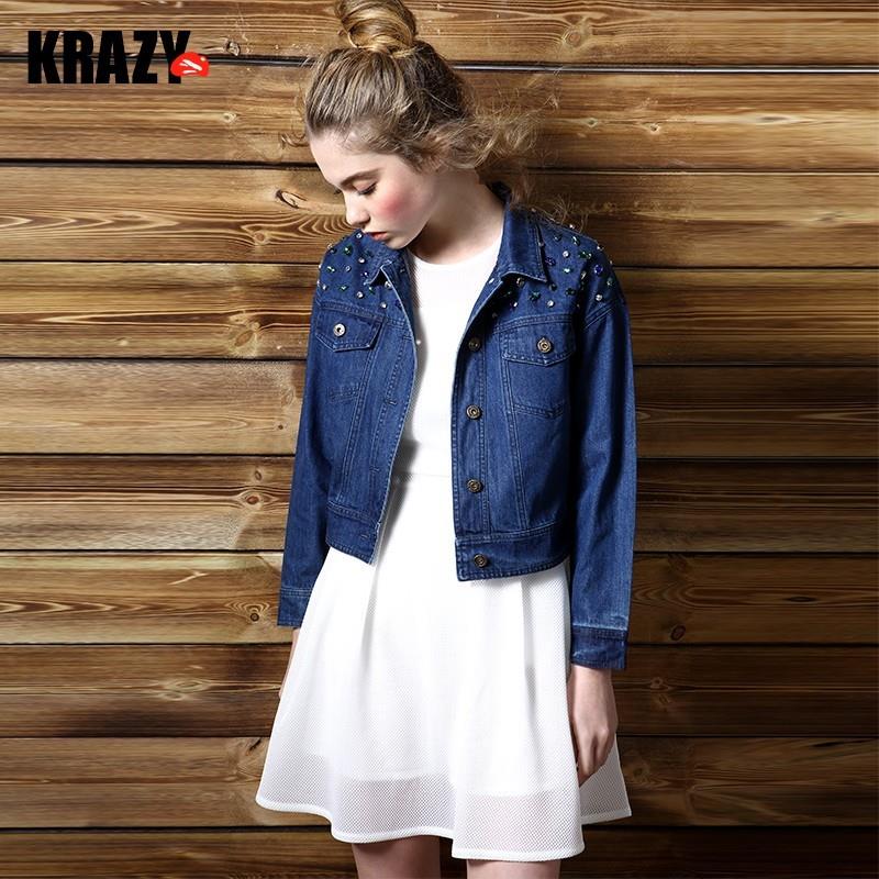 My Stuff, Atmospheric hip handstitched gem embellished denim jacket short coat female 7893 - Bonny Y