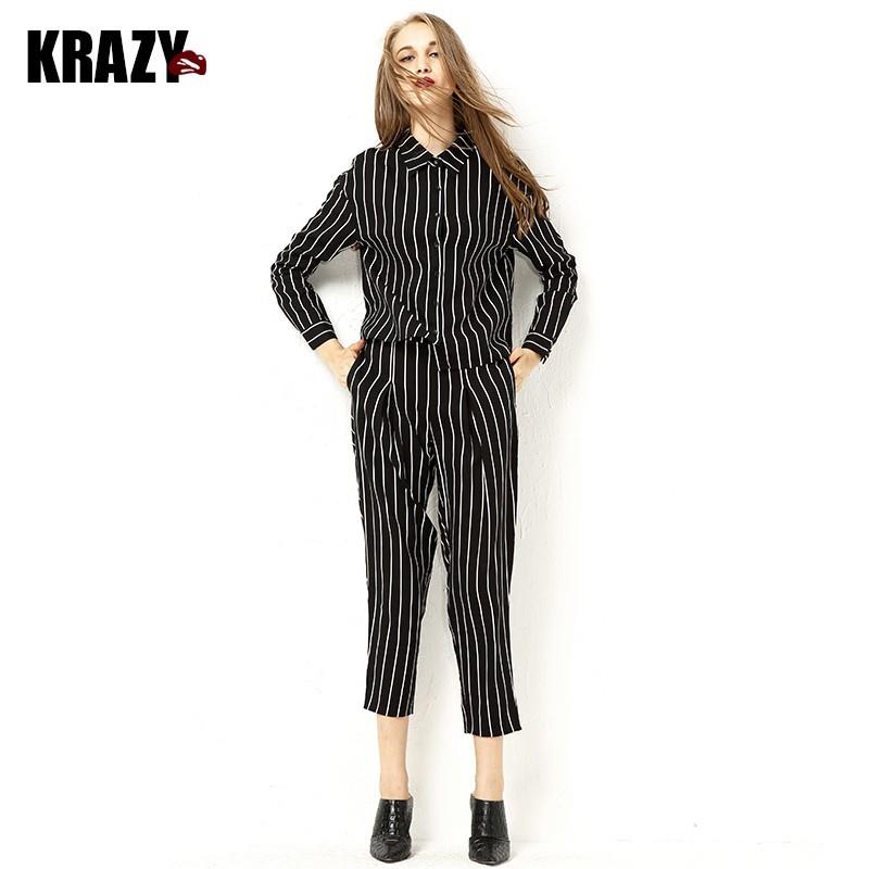 My Stuff, Fall 2017 new Visual slimming and comfortable vertical stripes two piece fashion suit - Bo