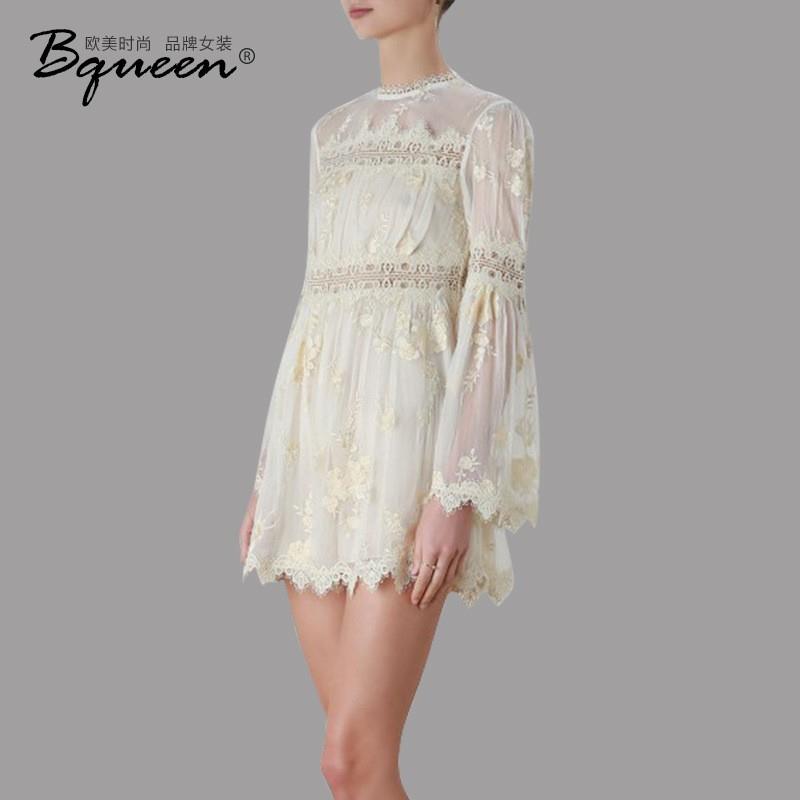 My Stuff, 2017 spring new fashion lace perspective openwork A word skirt slim dress female - Bonny Y