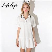 School Style Vogue Sweet Polo Collar Spring Casual Short Sleeves Stripped Blouse Dress - Bonny YZOZO