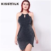 2017Plus Size women's clothing summer sexy Halter chest hollow out Sleeveless slim fit dress - Bonny
