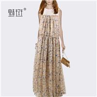 New 2017 summer sleeveless cut quality women's chiffon print dress dresses fashion mosaic women - Bo