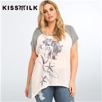 2017Plus Size women's summer new style fashion pattern printing bead sheet show T-Shirt basic shirt