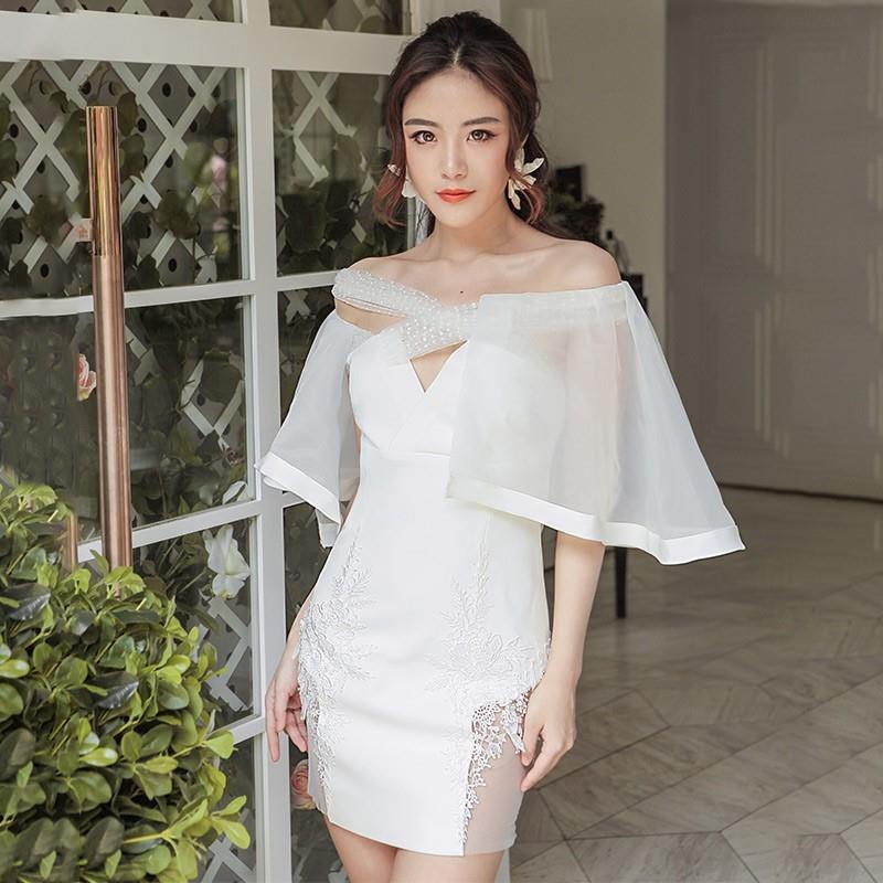 My Stuff, Sexy Embroidery Slimming Off-the-Shoulder Organza Lace Formal Wear Dress - Bonny YZOZO Bou