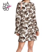 2017 winter women's wear new stylish animal print Turtleneck Long Sleeve dress - Bonny YZOZO Boutiqu