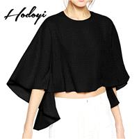 Vogue Simple Asymmetrical 3/4 Sleeves One Color Fall Casual Chiffon Top - Bonny YZOZO Boutique Store