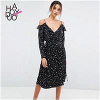 Vogue Sexy Printed V-neck Heart-shape Spring Frilled Dress - Bonny YZOZO Boutique Store