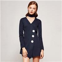 Autumn new retro slim shell button decoration long sleeve v-neck jumpsuit suit shorts wear neck 8060